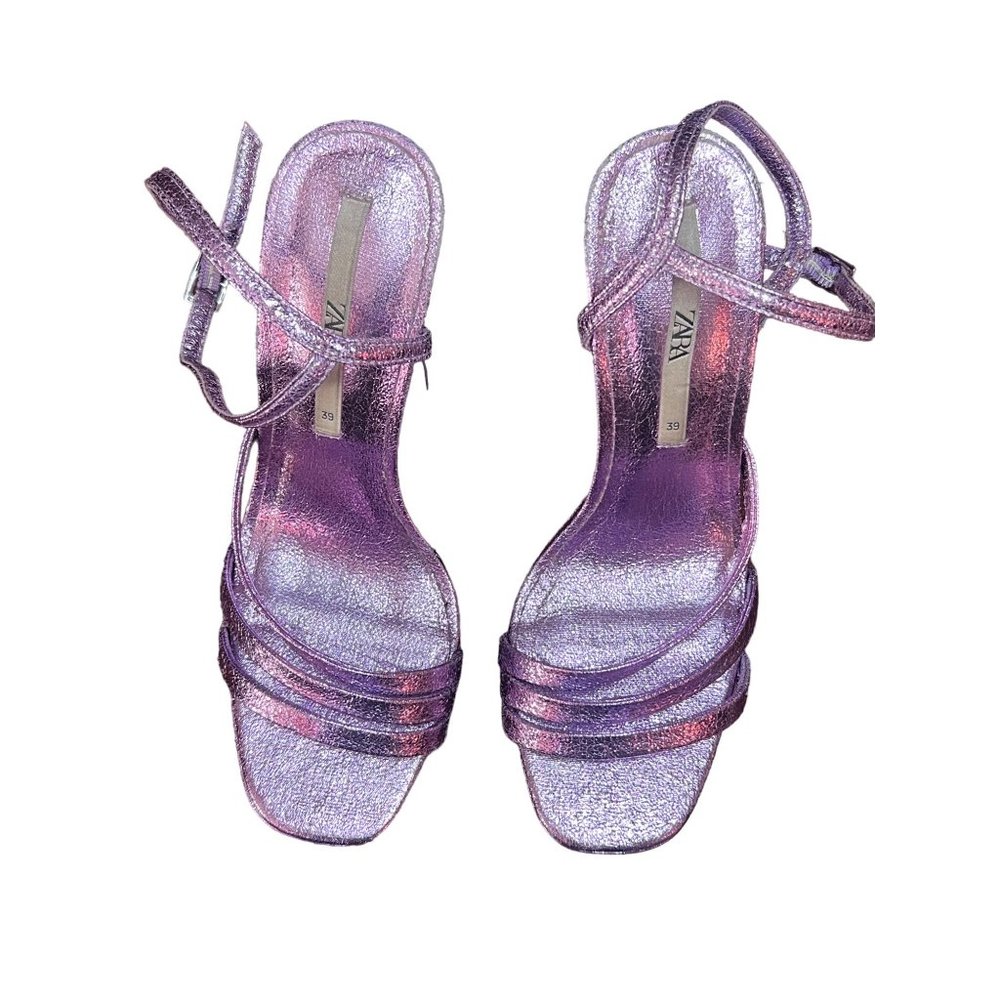 ZARA metallic purple foil platform heeled sandal size 39 - Picture 7 of 15